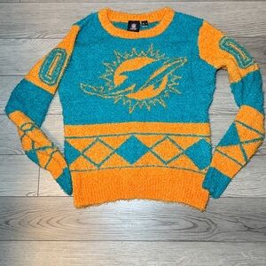 Klew Miami Dolphins Women's Eyelash Crew Christmas Ugly Sweater Small